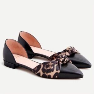 NEW no box- J. Crew Black Flats with Leopard Print Bow